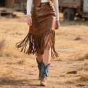 Women's Country Bohemian Leather Fringe Skirt