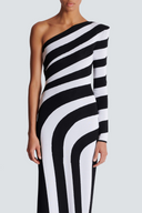 Rochie maxi asimetrică cu o singură bretea Alizea, cu dungi și slit