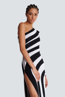 Rochie maxi asimetrică cu o singură bretea Alizea, cu dungi și slit