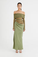 Abito lungo Lillian in mesh trasparente con spalle scoperte