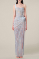 Rochie maxi Bertille cu un umăr, albastră