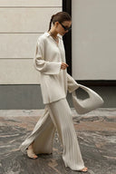Ensemble pantalon à plis et manches longues uni