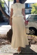 Crêpe gebreide das top & geplooide kostuum maxi rok