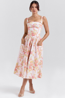 Vestido Midi Cybèle com Estampa de Papoila e Pêssego