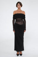 Abito lungo Lillian in mesh trasparente con spalle scoperte