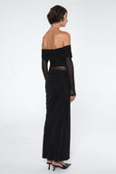 Abito lungo Lillian in mesh trasparente con spalle scoperte
