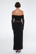 Abito lungo Lillian in mesh trasparente con spalle scoperte