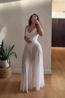 Elegantní maxi šaty na párty s výstřihem do V a květinovým potiskem Fantasy