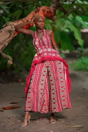 Vestido Maxi de Festa Elegante com Decote em V e Estampa Floral Pintada Fantasia