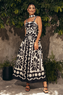 Vestido Maxi Élisabeth Floral com Alças Finas Preto