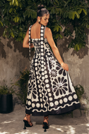 Vestido Maxi Élisabeth Floral com Alças Finas Preto