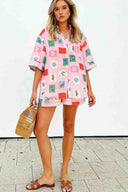 Korte Set - Roze Stempelprint
