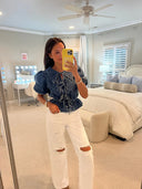 Set pantaloni scurți casual din denim cu șireturi