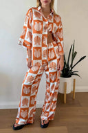 Pantaloni a gamba larga con stampa speciale in raso - Completo