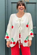 Cardigan z mohairové směsi Cherry Tie - krémový