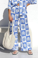 Speciale satijnen shell print wijde broek-set