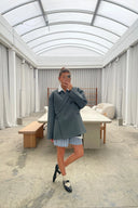 Oversized blazer met zijsplit in staalblauw