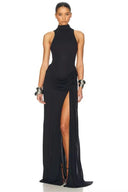 Vestido Maxi sexy com fenda alta na cintura