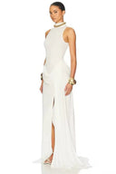 Vestido Maxi sexy com fenda alta na cintura