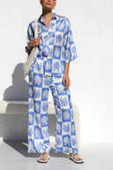 Speciale satijnen shell print wijde broek-set