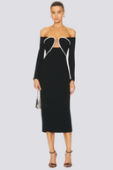 Vestido Midi Izara com Ombros Descobertos e Strass