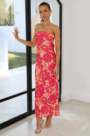 Miya Maxikleid - Pink/Rot mit Blumenmuster