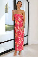 Miya Maxikleid - Pink/Rot mit Blumenmuster
