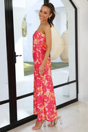 Miya Maxikleid - Pink/Rot mit Blumenmuster