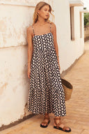 Vestido maxi con escote cuadrado y ribete ondulado