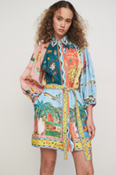 Rochie mini Magali cu mâneci bufante și patchwork