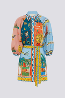 Rochie mini Magali cu mâneci bufante și patchwork