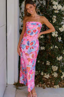 Miya Maxikleid - Pink/Blau mit Muster