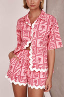 Overhemdkraag Zomer Botanische Print Vakantie Casual Set