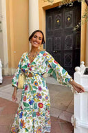 Vestido com Estampa e Mangas Balão