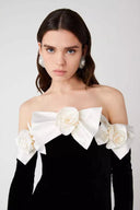 Lara Sløjfe Off-shoulder Fløjl Maxi Kjole