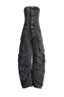 Street style stropløs denim jumpsuit