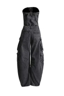Street style stropløs denim jumpsuit