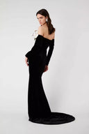 Vestido Maxi de Veludo Lara Bowtie Ombro a Ombro
