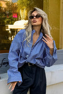 Blusa holgada de manga larga con rayas y patchwork