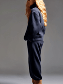 Ensemble de sport décontracté pantalon et sweat-shirt à demi-fermeture éclair en polaire bleu marine
