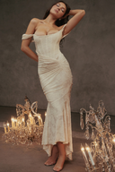 Abito lungo corsetto arricciato Octavie beige