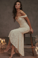 Abito lungo corsetto arricciato Octavie beige