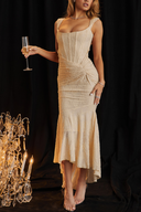 Abito lungo corsetto arricciato Octavie beige