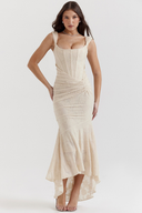 Abito lungo corsetto arricciato Octavie beige
