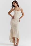 Abito lungo corsetto arricciato Octavie beige