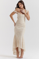Abito lungo corsetto arricciato Octavie beige