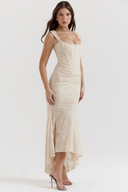 Abito lungo corsetto arricciato Octavie beige
