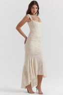 Abito lungo corsetto arricciato Octavie beige