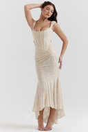 Abito lungo corsetto arricciato Octavie beige