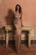Rochie maxi elegantă din satin cu paiete